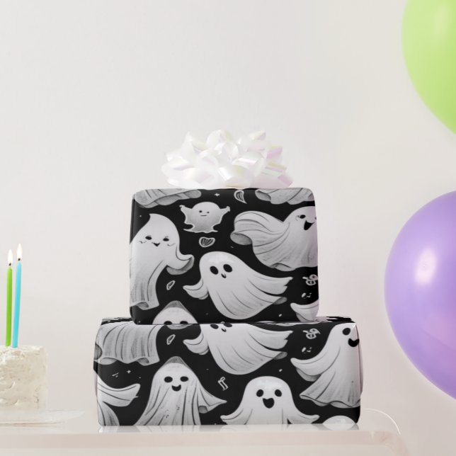 Ghosts Everywhere Spooky Fun Halloween Szene Geschenkpapier (Partygeschenke)
