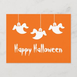 Ghosts Halloween Postcard, Orange Postkarte