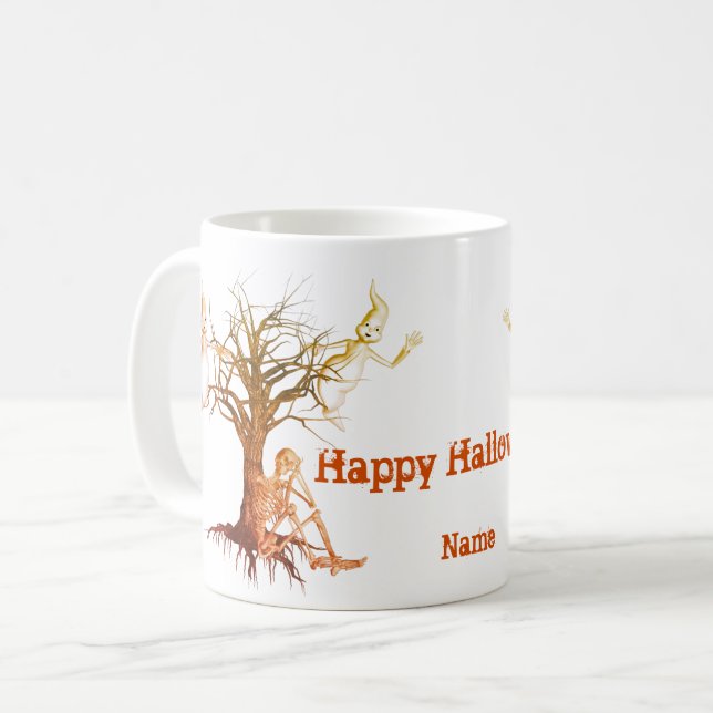 Ghosts Skeleton Halloween Funny Personalisiert Kaffeetasse (Vorderseite Links)