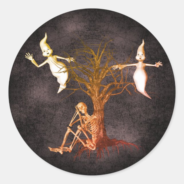 Ghosts Skeleton Halloween Funny Runder Aufkleber (Vorderseite)