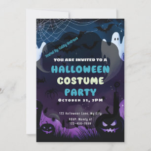 Ghosts Spidernetze Pumpkins Lila blaues Halloween Einladung