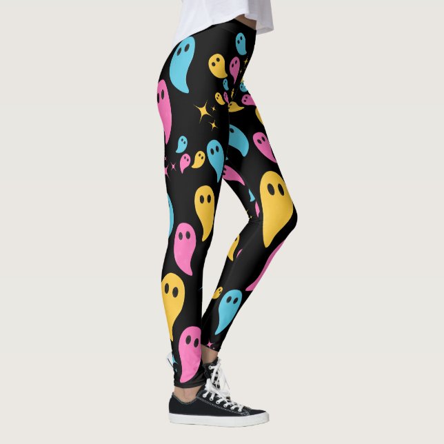 Ghosts Stars Black Bold Pastell farbenfrohe Hallow Leggings (Rechts)