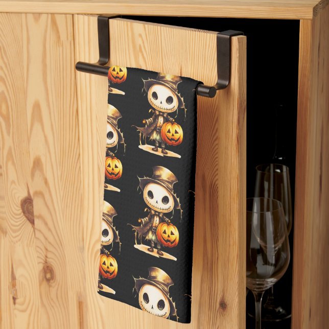 Ghoul Top Hat Jack-o' Lantern Black Halloween Geschirrtuch (Drittel gefaltet)
