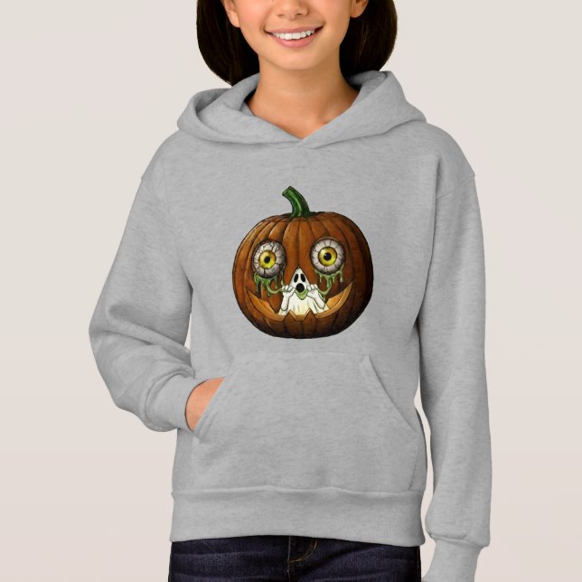 Ghoulish Ghost Dripping Eyeballs Jack-O-Lantern Hoodie (Vorderseite)