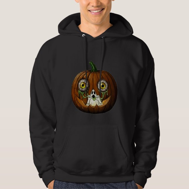 Ghoulish Ghost Dripping Eyeballs Jack-O-Lantern Hoodie (Vorderseite)