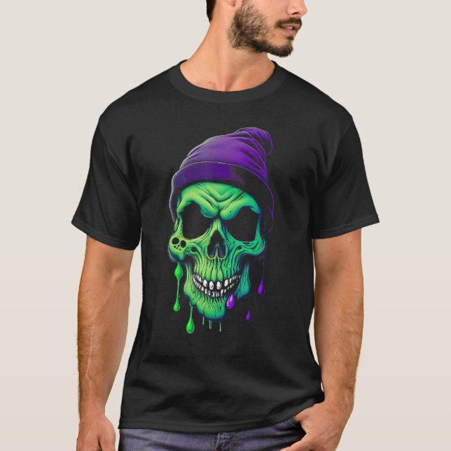 Ghoulish Gooo Spooky Slime Skull T-Shirt (Vorderseite)