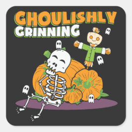 Ghoulishly Grinning Halloween Ghoul Quadratischer Aufkleber