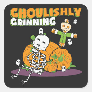 Ghoulishly Grinning Halloween Ghoul Quadratischer Aufkleber