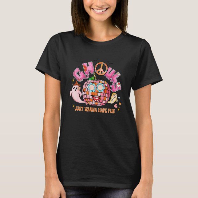 Ghouls Just Wanna haben Spaß Groovy Peace Pumpkin  T-Shirt (Vorderseite)