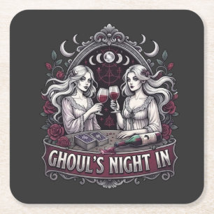 Ghouls Nacht mit Gruselwein Tarot Halloween-Party Rechteckiger Pappuntersetzer