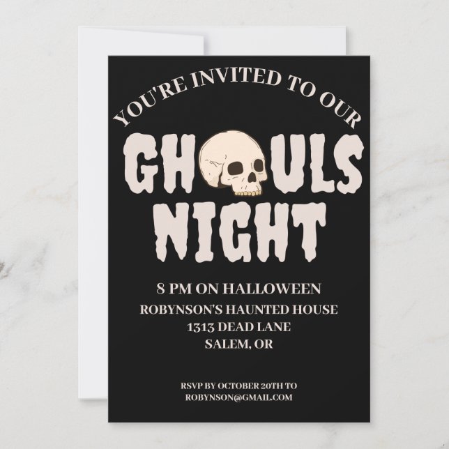 Ghouls Night Black & White Halloween Party Einladung (Vorderseite)