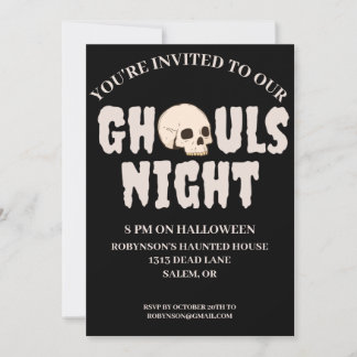 Ghouls Night Black & White Halloween Party Einladung