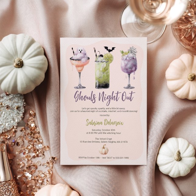 Ghouls Night Out Wasserfarben Cocktails Halloween Einladung (Ghouls Night Out Watercolor Cocktails Halloween Invitation)