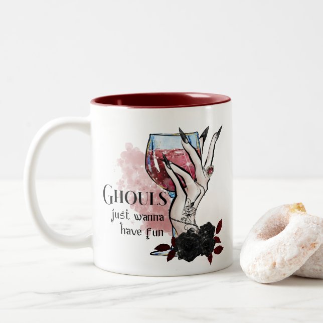 Ghouls nur Wanna haben Spaß Halloween Zweifarbige Tasse (Mit Donut)