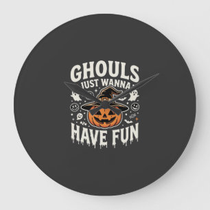 Ghouls wollen nur Spaß Halloween-Kürbis Große Wanduhr