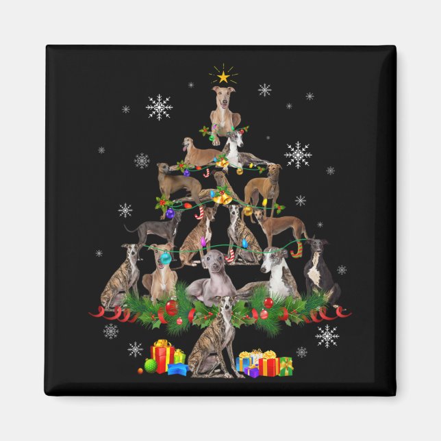 Ghound Christmas Tree Lights Funny Dog Xmas Gif T  Magnet (Vorne)