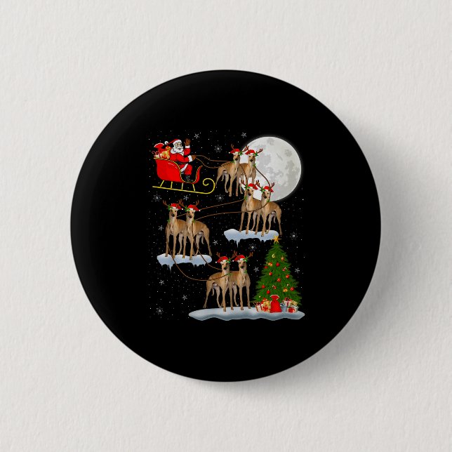 Ghound-Hund Weihnachtsmann Schlitten Fliegend Lust Button (Vorderseite)