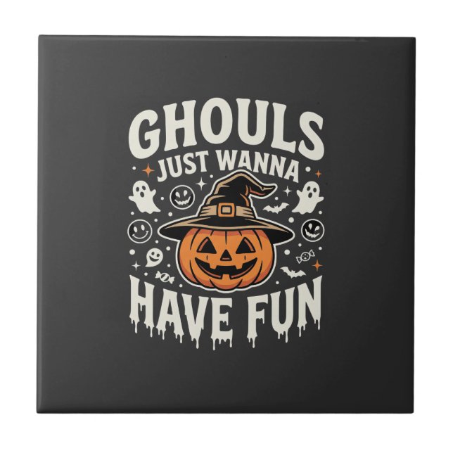 Ghule wollen nur Spaß Halloween-Kürbis Fliese (Vorderseite)