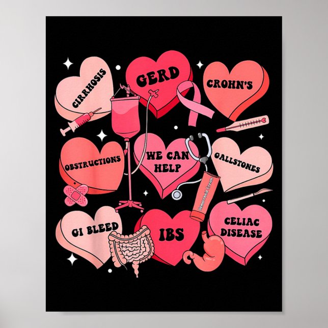Gi Nurse Valentine Hearts Candy Gastroenterology E Poster (Vorne)