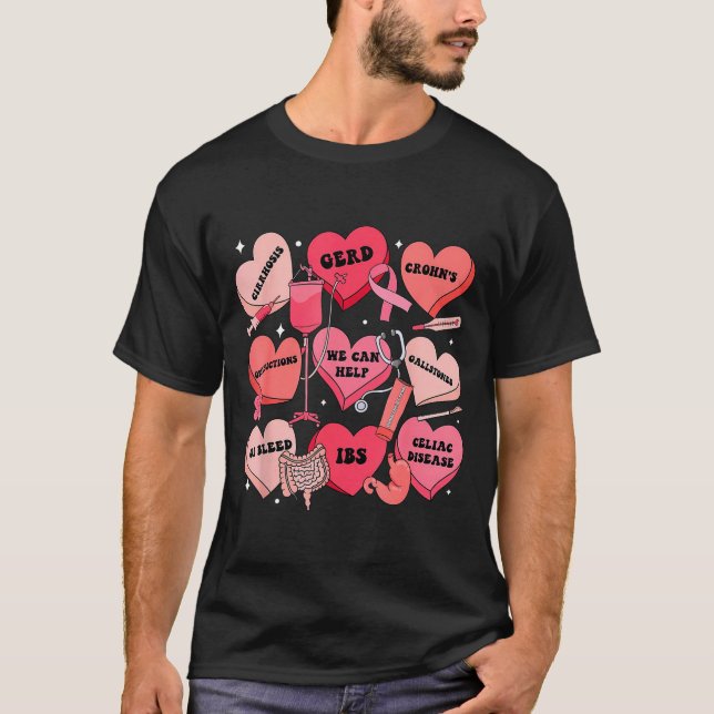 Gi Nurse Valentine Hearts Candy Gastroenterology E T-Shirt (Vorderseite)