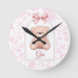 Gia   Benutzerdefiniertes rosa Teddy-Bär-Kinderzim Runde Wanduhr