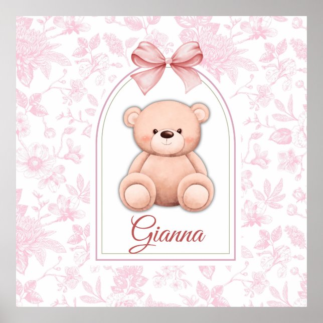Gianna | Benutzerdefiniertes rosa Teddy-Bär-Kinder Poster (Vorne)