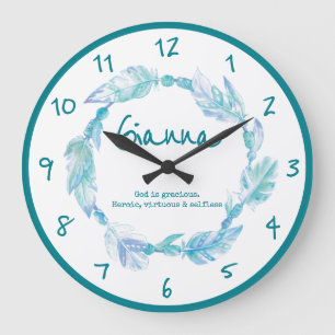Gianna feather perlen wreath name bedeutet aqua große wanduhr
