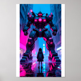 Giant Anime Mech Cyberpunk Encounter Poster