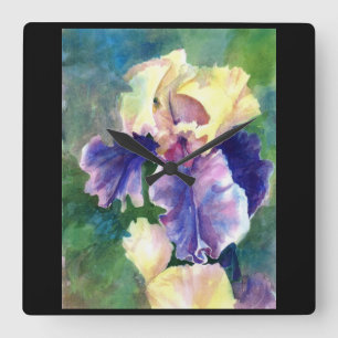 Giant Bearded Iris Quadratische Wanduhr