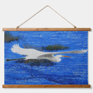 Giant Blue Heron Estuary Wandteppich Mit Holzrahmen