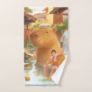 Giant Capybara - Hot Spring Illustration Badhandtuch Set