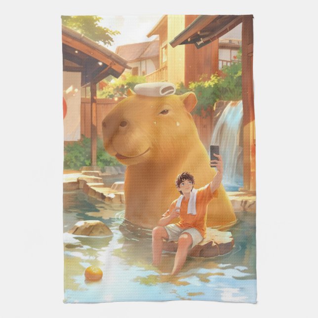 Giant Capybara - Hot Spring Illustration Geschirrtuch (Vertikal)