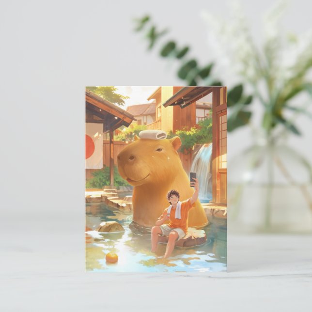 Giant Capybara - Hot Spring Illustration Postkarte (Stehend Vorderseite)
