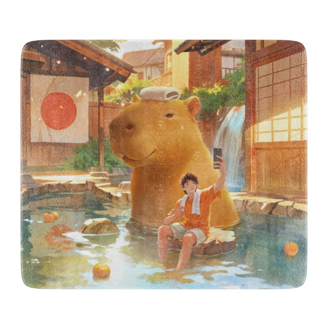 Giant Capybara - Hot Spring Illustration Schneidebrett (Vorderseite)