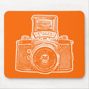 Giant East German Camera - Orange and White Mousepad