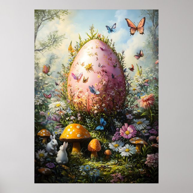 Giant Fantasy Egg in Forest Mushrooms Poster (Vorne)