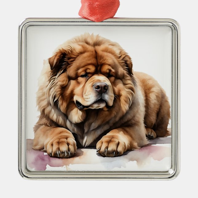 GIANT FLUFFY TIBETAN MASTIFF HUND ORNAMENT AUS METALL (Vorne)