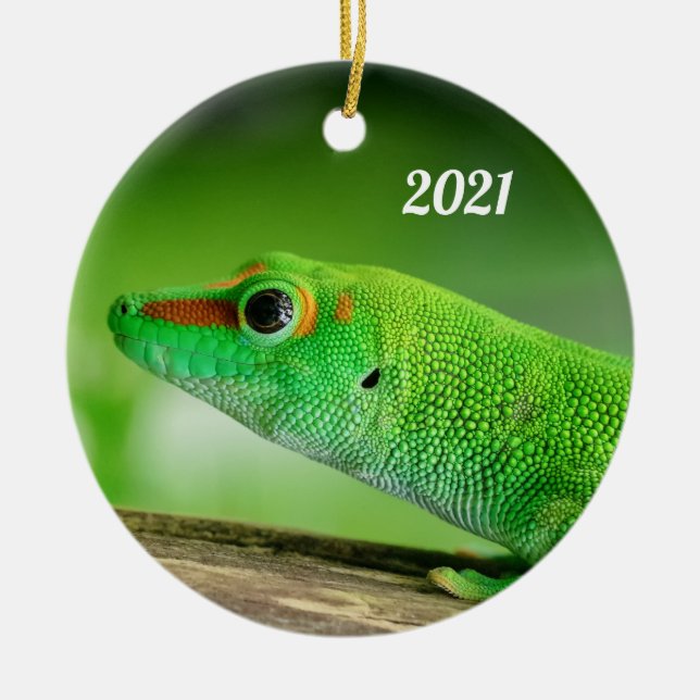 Giant Green Day Gecko - Phelsuma grandis Metal Orn Keramik Ornament (Vorne)
