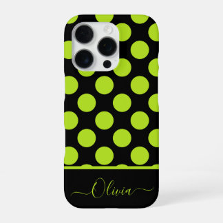 Giant Lime Green Polka Dots on Black iPhone Case 16 Pro Hülle