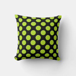 Giant Lime Green Polka Dots on Black Throw Pillow Kissen