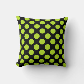 Giant Lime Green Polka Dots on Black Throw Pillow Kissen