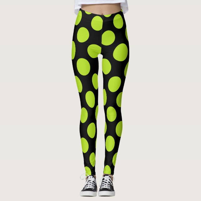 Giant Lime Green Polkadots on Black Leggings (Vorderseite)