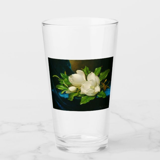 Giant Magnolias auf einem blauen Samttuch (Heade) Glas (Vorderseite)