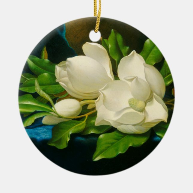 Giant Magnolias auf einem blauen Samttuch (Heade) Keramik Ornament (Vorne)