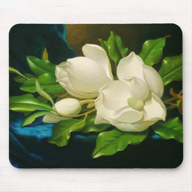 Giant Magnolias auf einem blauen Samttuch (Heade) Mousepad (Vorne)