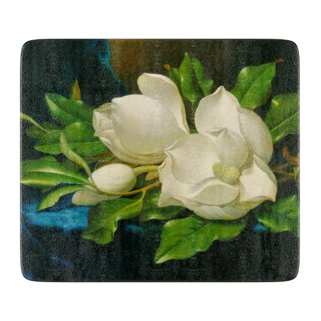 Giant Magnolias auf einem blauen Samttuch (Heade) Schneidebrett (Vorderseite)