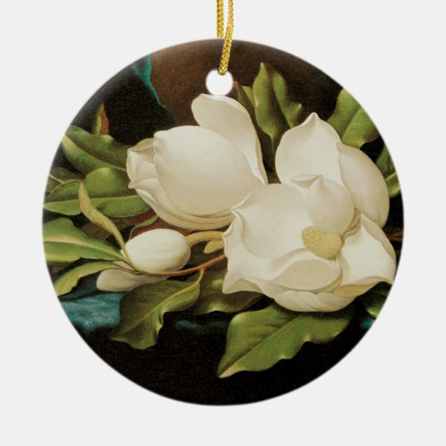 Giant Magnolias auf einem blauen Samttuch von MJ H Keramikornament (Vorne)