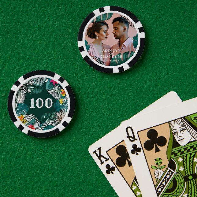 Giant Monstera Jungle Verlasst Verlobtes Hochzeits Pokerchips (Pokertisch (doppelt))