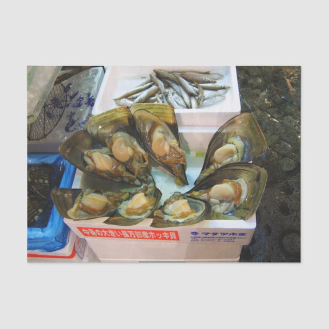Giant Mussels Tsukiji Fish Market, Tokio, Japan Seidenpapier (Vorderseite)