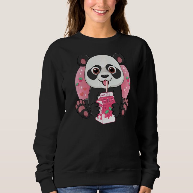 Giant Panda Bear Drink Erdbeermilch Sweatshirt (Vorderseite)